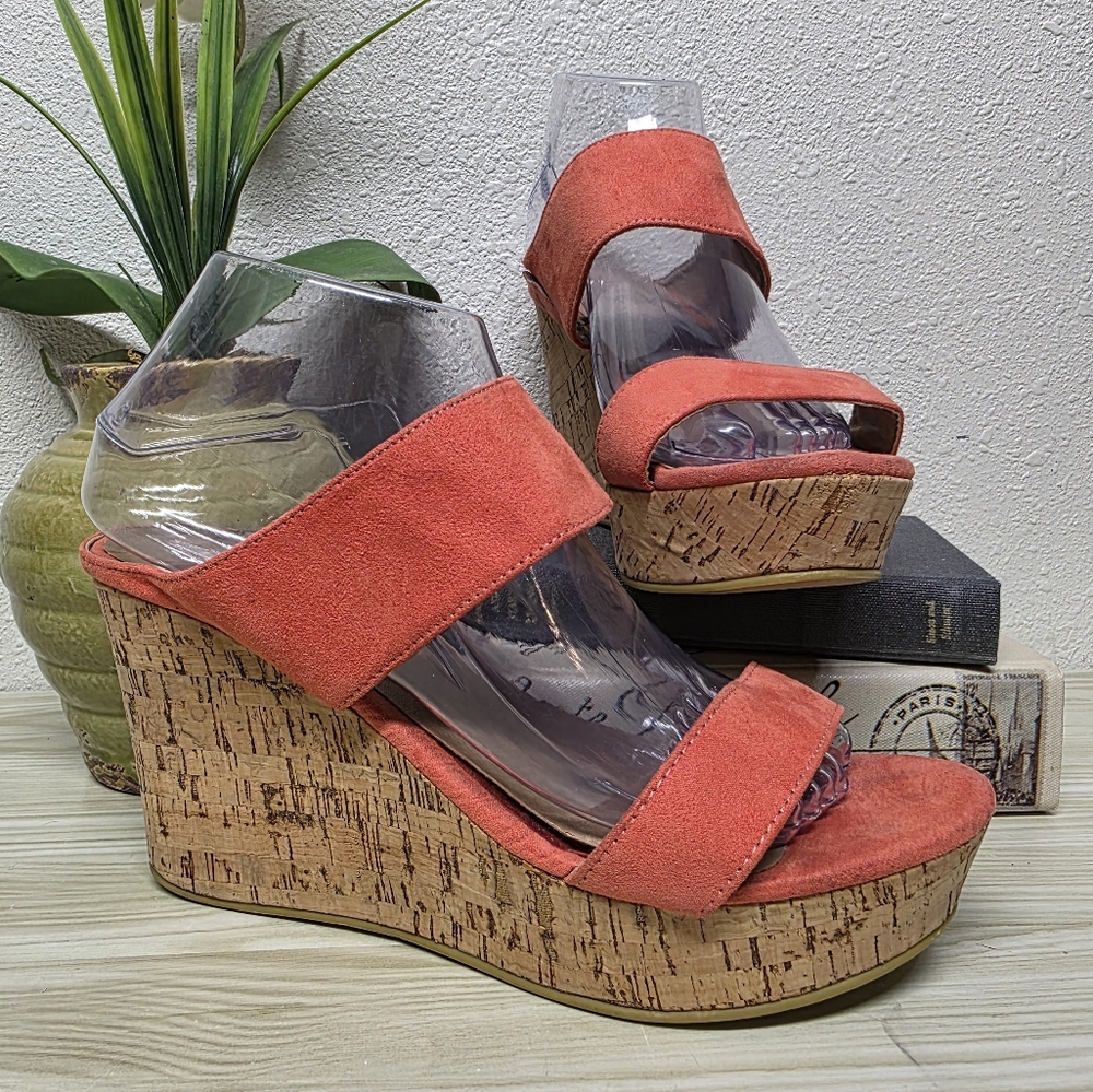 Lane Bryant Orange Wedge Sandals with Cork Platform